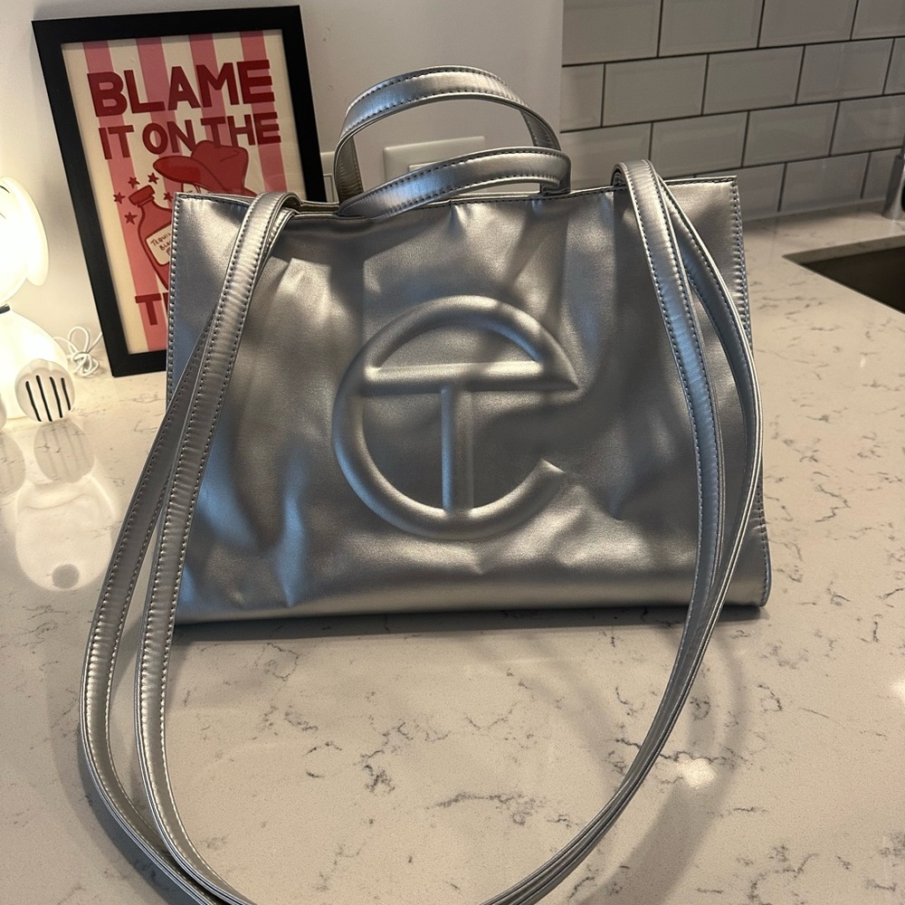 authentic TELFAR silver medium shopping bag
